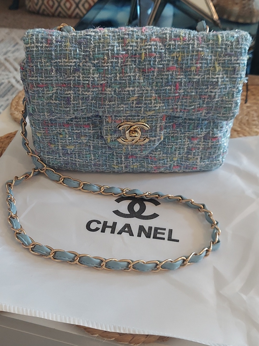 CC Beaute Tweed Baby Blue Chain Crossbody VIP GWP